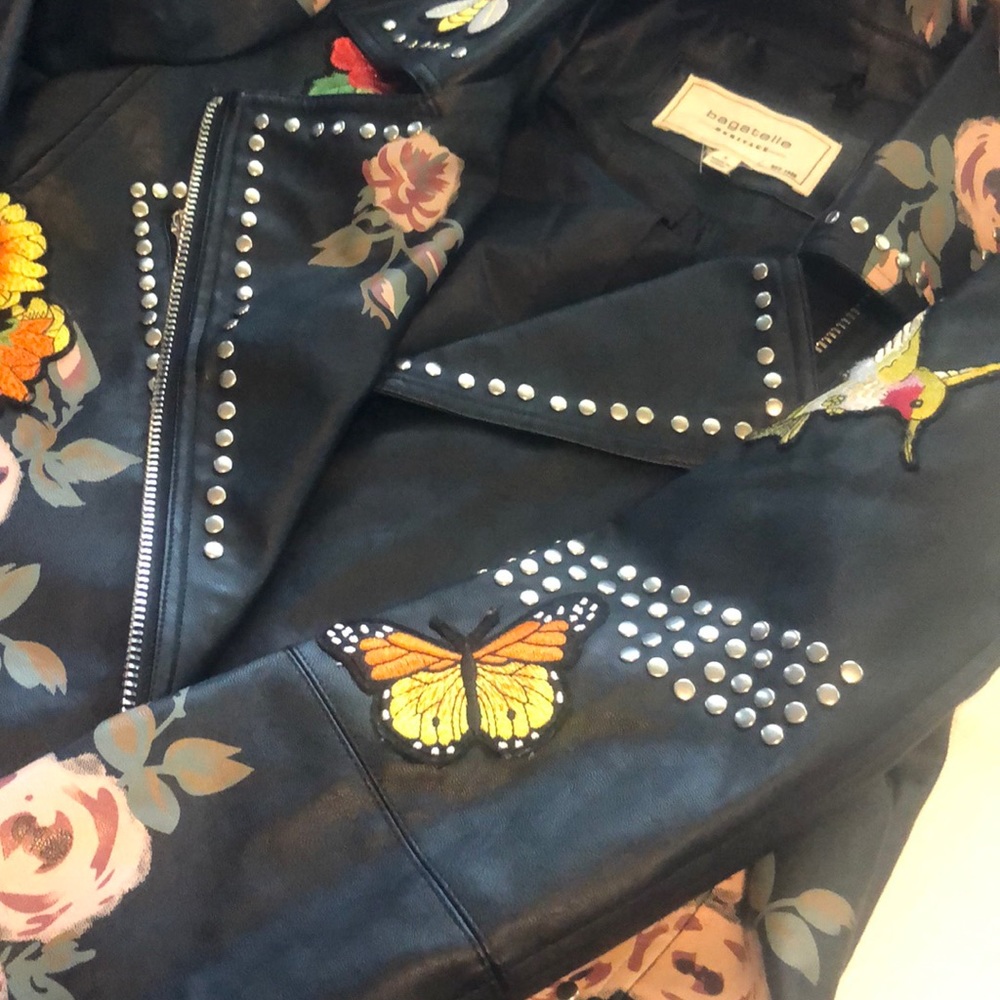 Faux Leather Studded Patch Jacket - image 2